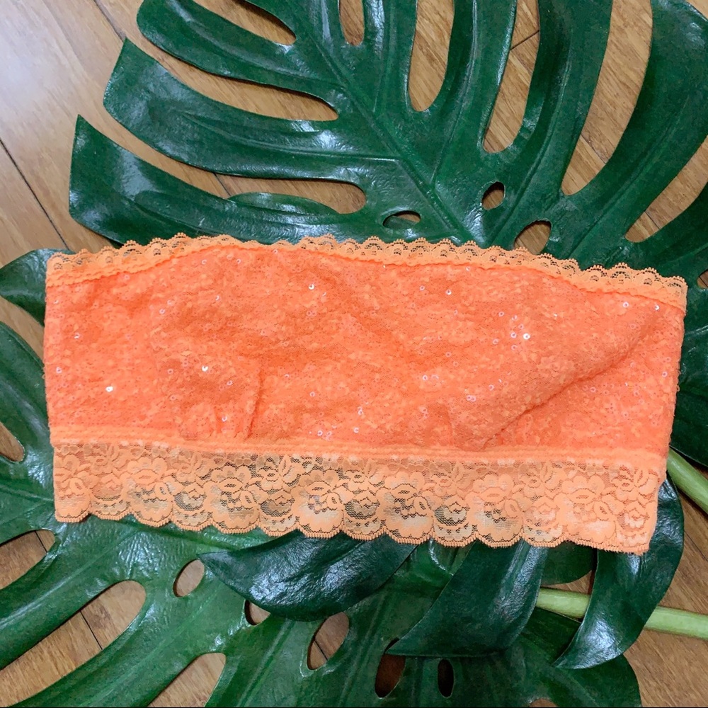 Pink Victorias Secret Lace Sequin Bandeau Orange M